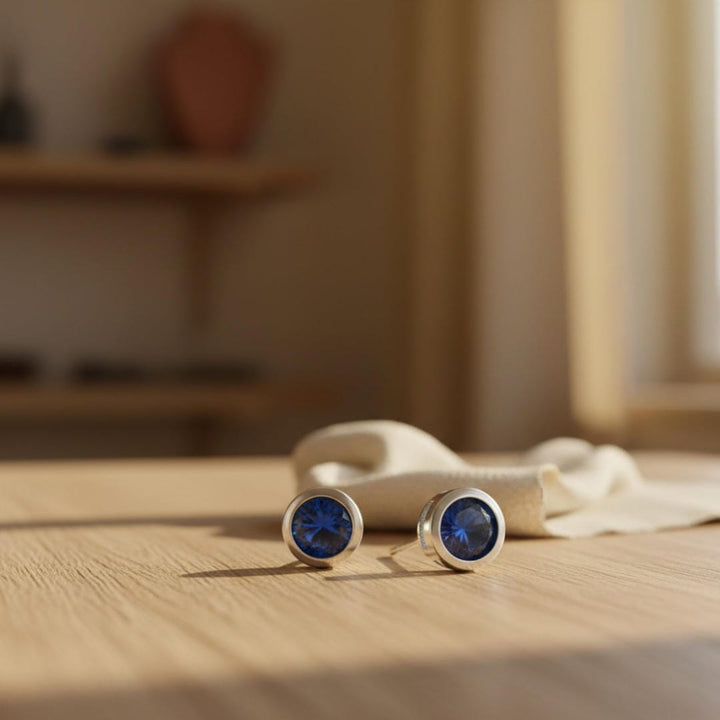 Sapphire Bezel Stud Earrings